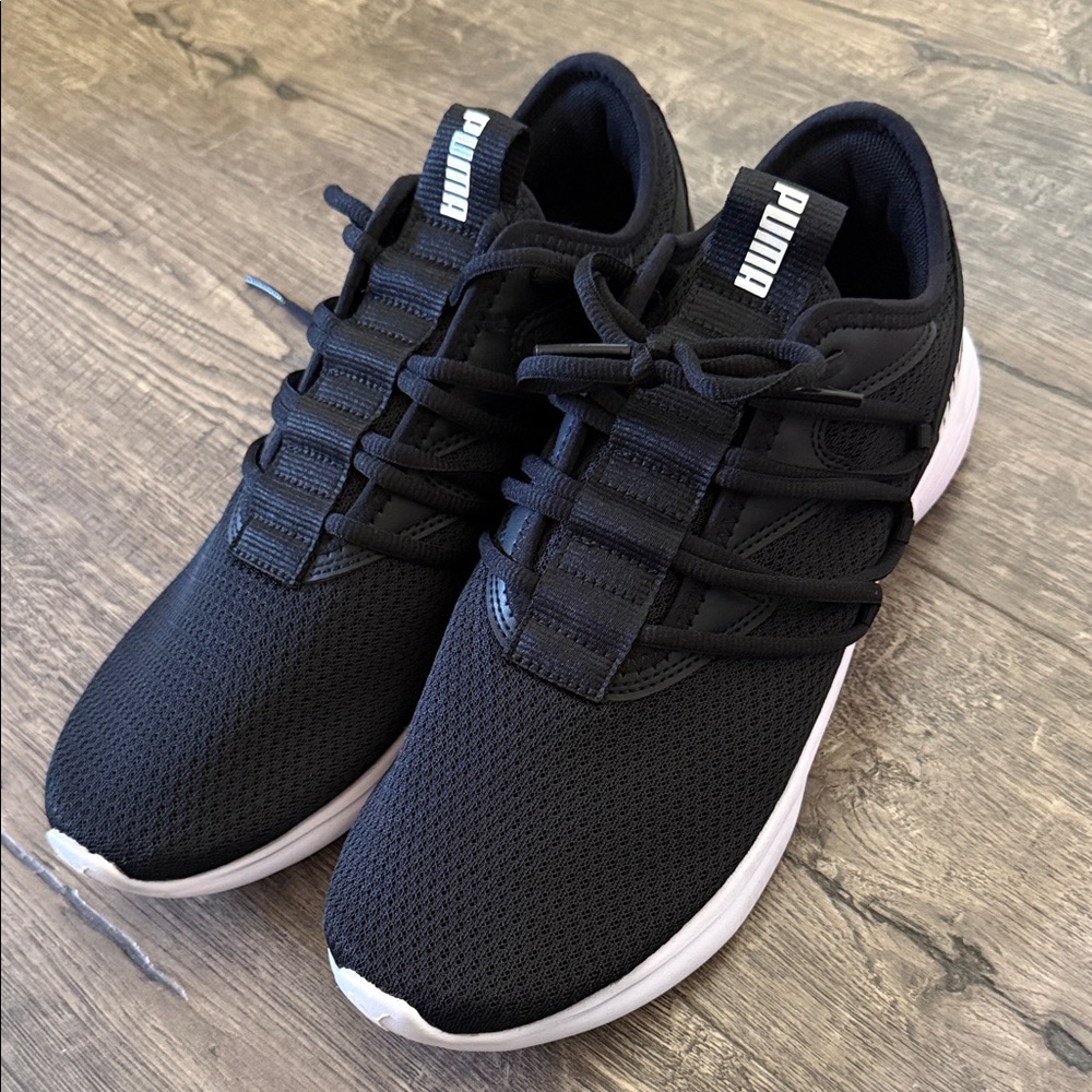 Puma Black Mesh Athletic Sneakers with White Sole
